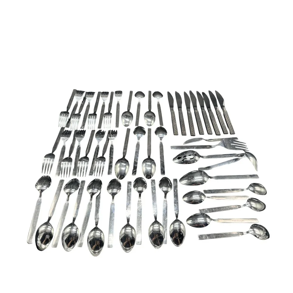 Rogers Vogue MCM Flatware Set Textured Handle 54 Pieces Service for 8 PLUS
